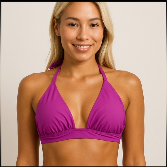 Victoria's Secret Other - Victorias Secret Halter Neck Bikini Top Fuchsia Stretchy Fabric Womens Size L